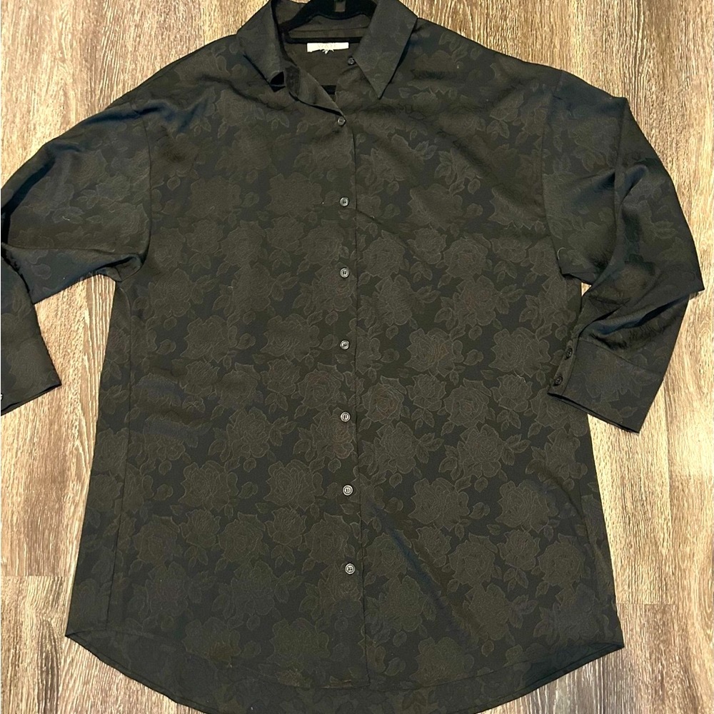WAYF black floral brocade shirtdress